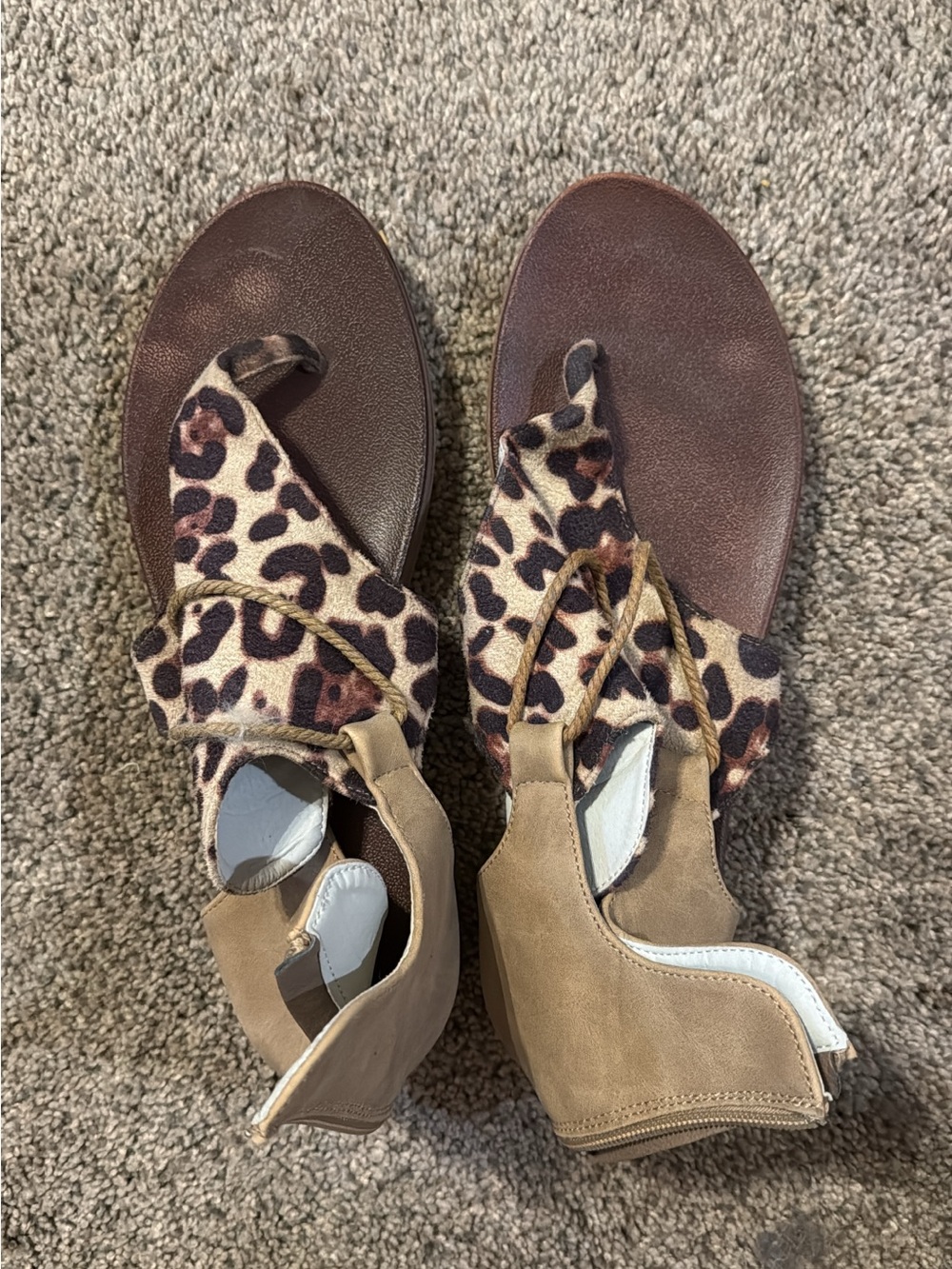 Tan and Leopard Print Women’s Gladiator Sandals